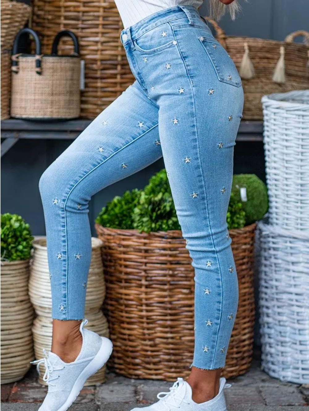 Judy Blue Light Blue Jeans with Gold Star Accents
